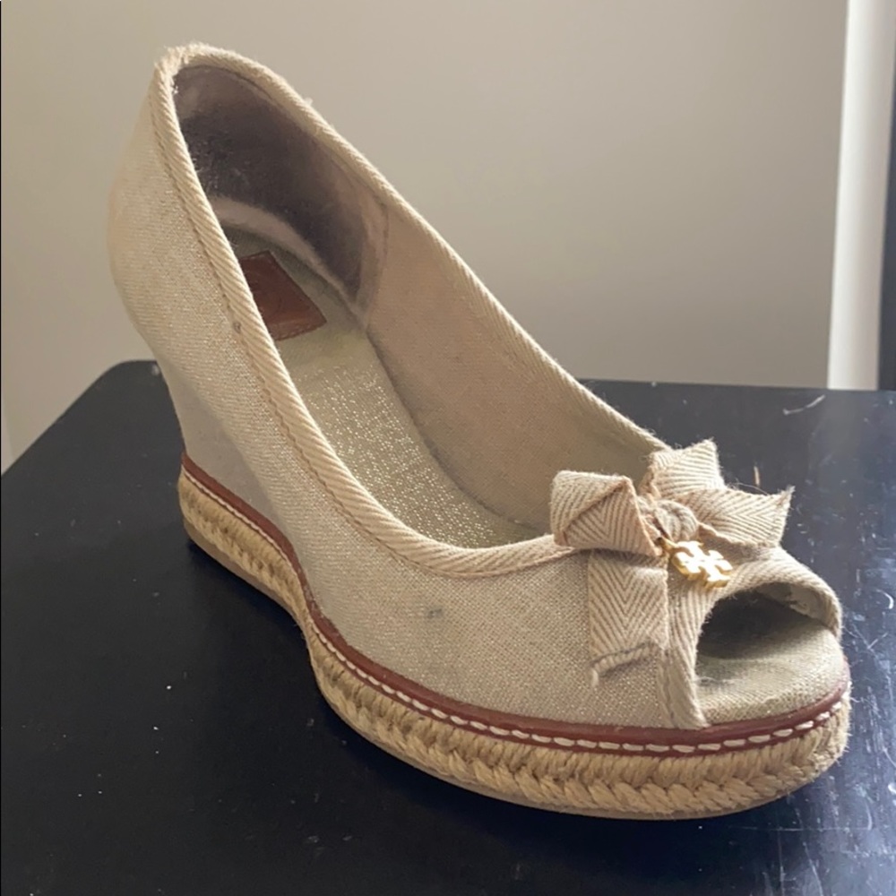 Tory Burch gold wedges